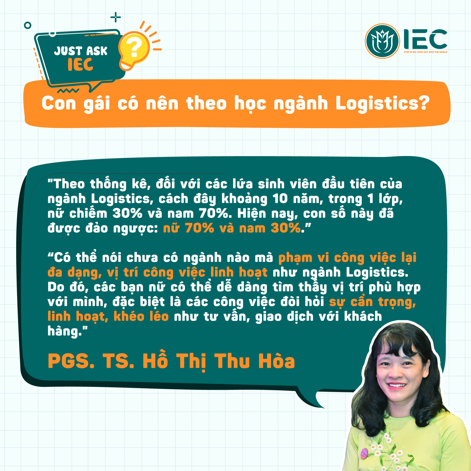 PGS TS Hồ Thị Thu Hòa giải đáp Con gái có nên theo học ngành Logistics?